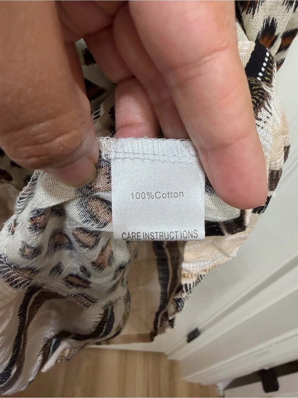 100% Cotton Leopard Print Tie-Shoulder Midi Dress - Picture 6 of 6